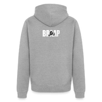 Conception de motocross Braap Brap pour hommes et femmes - Veste à capuche bio Premium Unisexe - gris chiné - Dos - Nico (187cm)
