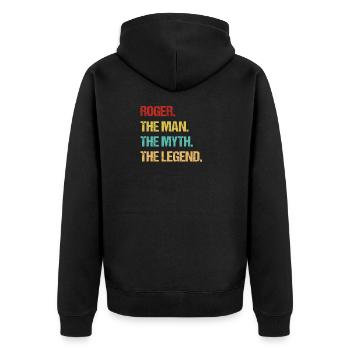 Mens Roger Name Gift design - Unisex Premium Organic Zip Hoodie - black - Back - Nico (187cm)