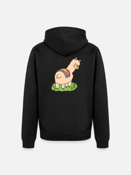 Alpaca on meadow. - Unisex Premium Organic Zip Hoodie - black
