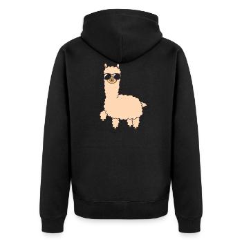 Alpaca with sunglasses - Unisex Premium Organic Zip Hoodie - black - Back - Nico (187cm)