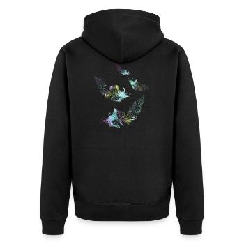 Regenbogenfedern - Unisex Premium Bio Zip Hoodie - Schwarz - Hinten - Nico (187cm)