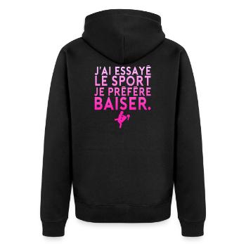 citation humour essayer sport baiser position amou - Veste à capuche bio Premium Unisexe - noir - Dos - Nico (187cm)