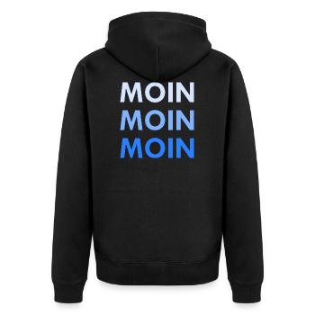 Moin Moin Moin - Unisex Premium Bio Zip Hoodie - Schwarz - Hinten - Nico (187cm)