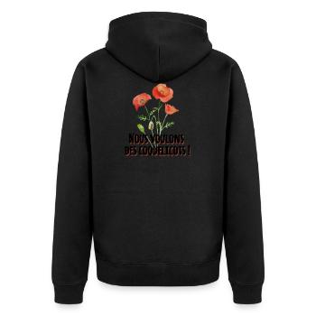 nous voulons des coquelicots motif coeur - Veste à capuche bio Premium Unisexe - noir - Dos - Nico (187cm)