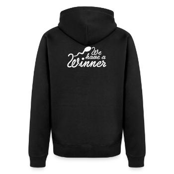 We Have A Winner Überraschung Schwanger - Unisex Premium Bio Zip Hoodie - Schwarz - Hinten - Nico (187cm)