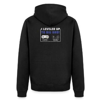Level Up Gamer Zocker Big Bro Bruder Geschenk - Unisex Premium Bio Zip Hoodie - Schwarz - Hinten - Nico (187cm)