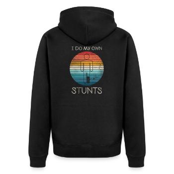 I Do My Own Stunts T-Shirt Beinbruch - Unisex Premium Bio Zip Hoodie - Schwarz - Hinten - Nico (187cm)