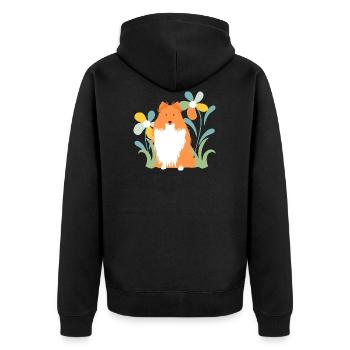 Chien de berger et fleur Shetland - Veste à capuche bio Premium Unisexe - noir - Dos - Nico (187cm)