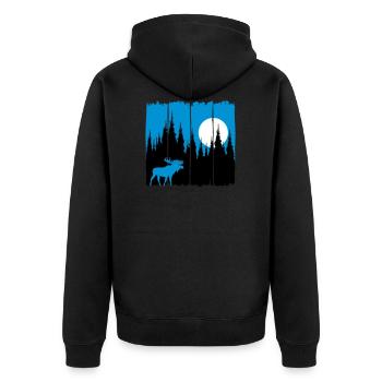 Elch vor Mond/Sonne Waldbewohner Wald Hirsch Tier - Unisex Premium Bio Zip Hoodie - Schwarz - Hinten - Nico (187cm)