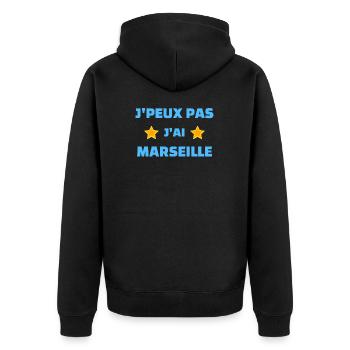 t-shirt marseille foot j'peux pas j'ai marseille - Veste à capuche bio Premium Unisexe - noir - Dos - Nico (187cm)