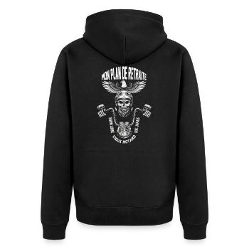 vieux motard que jamais,retraite,motard,humour - Veste à capuche bio Premium Unisexe - noir - Dos - Nico (187cm)