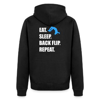Eat Sleep Backflip Repeat Parkour T-Shirt - Unisex Premium Bio Zip Hoodie - Schwarz - Hinten - Nico (187cm)