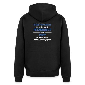 t shirt papy petanque cadeau noel grand pere - Veste à capuche bio Premium Unisexe - noir - Dos - Nico (187cm)
