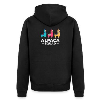Alpaca Squad Team Alpaka Lama Shirt - Unisex Premium Bio Zip Hoodie - Schwarz - Hinten - Nico (187cm)