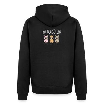 Alpaca Squad Team Alpaka Lama Shirt Geschenk - Unisex Premium Bio Zip Hoodie - Schwarz - Hinten - Nico (187cm)