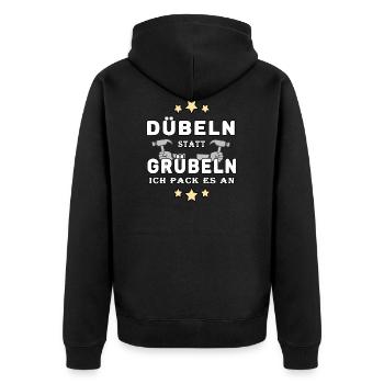 handwerker dübeln statt grübeln ich pack es an - Unisex Premium Bio Zip Hoodie - Schwarz - Hinten - Nico (187cm)