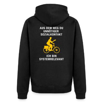 Postbote Briefträger Sozialkontakt Systemrelevant - Unisex Premium Bio Zip Hoodie - Schwarz - Hinten - Nico (187cm)