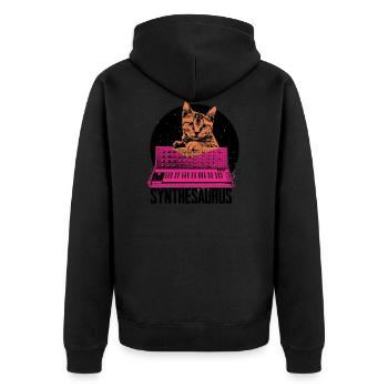Synthesizer Analog Modular Vintage Retrowave - Unisex Premium Bio Zip Hoodie - Schwarz - Hinten - Nico (187cm)