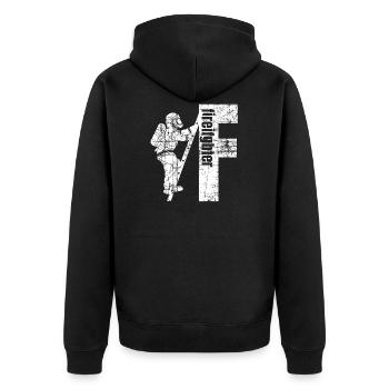 Atemschutzträger auf Leiter - Firefighter - Unisex Premium Bio Zip Hoodie - Schwarz - Hinten - Nico (187cm)