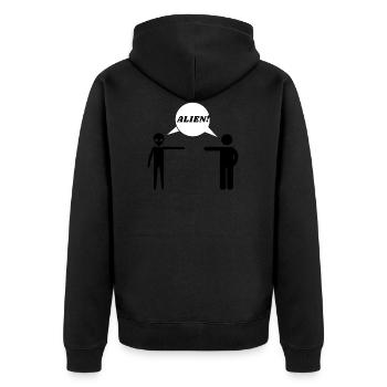Alien Mensch Aliens Witzig Lustig Geschenk Ufos - Unisex Premium Bio Zip Hoodie - Schwarz - Hinten - Nico (187cm)