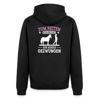 Pferd Reiten Design für Reiter und Reiterinnen - Unisex Premium Bio Zip Hoodie - Schwarz - Hinten - Nico (187cm)