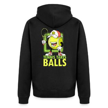 Tennis Takes Balls Funny Tennis Spruch - Unisex Premium Bio Zip Hoodie - Schwarz - Hinten - Nico (187cm)