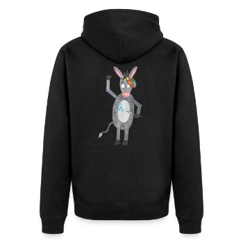 Esel mit Pinsel und Farbpalette - Unisex Premium Bio Zip Hoodie - Schwarz - Hinten - Nico (187cm)