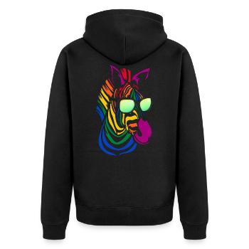 Cooles Buntes Zebra Mit Sonnenbrille Safari Bunt A - Unisex Premium Bio Zip Hoodie - Schwarz - Hinten - Nico (187cm)