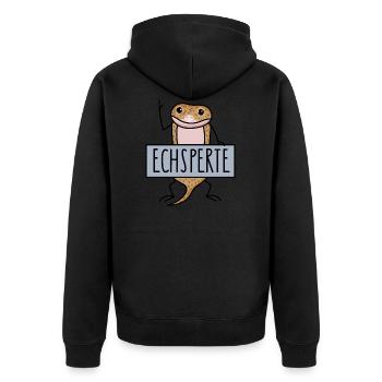 Lustige Echse als Experte - Unisex Premium Bio Zip Hoodie - Schwarz - Hinten - Nico (187cm)