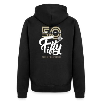50 years Fifty Geburtstagsgeschenk 50 Jahre - Unisex Premium Bio Zip Hoodie - Schwarz - Hinten - Nico (187cm)