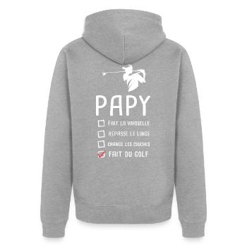 Papy golfer papi golf grandfather funny gift - Unisex Premium Organic Zip Hoodie - heather grey - Back - Nico (187cm)
