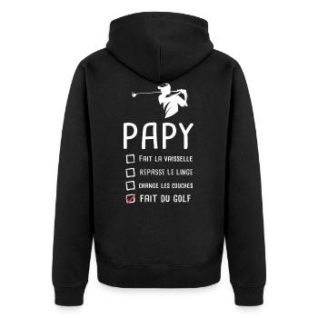 Papy golfer papi golf grandfather funny gift - Unisex Premium Organic Zip Hoodie - black - Back - Nico (187cm)