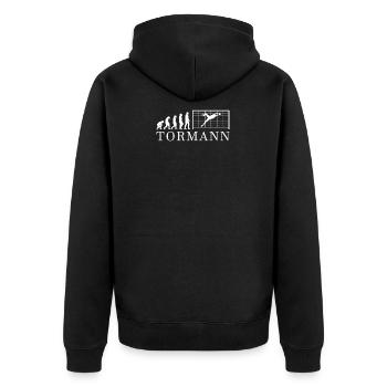 Tormann Evolution T-Shirt Geschenk Fußballer - Unisex Premium Bio Zip Hoodie - Schwarz - Hinten - Nico (187cm)