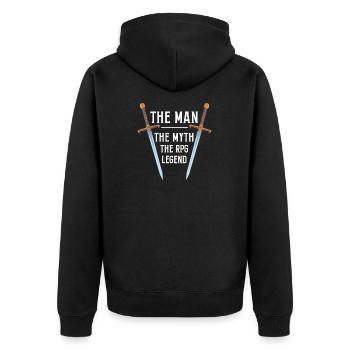The Man The Myth The RPG Legend - Unisex Premium Bio Zip Hoodie - Schwarz - Hinten - Nico (187cm)