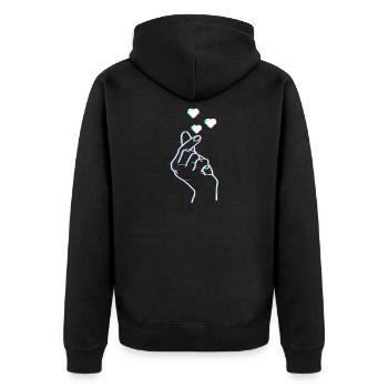 K-Pop Korean Finger Symbol Saranghae Glitch Art - Unisex Premium Organic Zip Hoodie - black - Back - Nico (187cm)