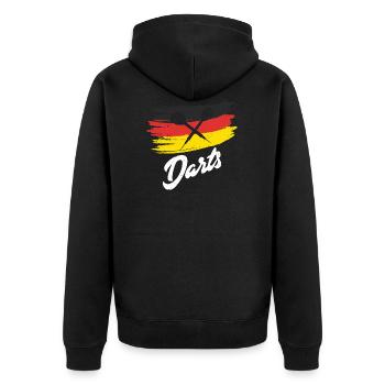 Dart Darthemd lustig Deutschlandfahne Dartpfeile - Unisex Premium Bio Zip Hoodie - Schwarz - Hinten - Nico (187cm)