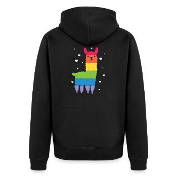 Gay Pride Rainbow Flag Lama LGBTQ - Unisex Premium Organic Zip Hoodie - black - Back - Nico (187cm)