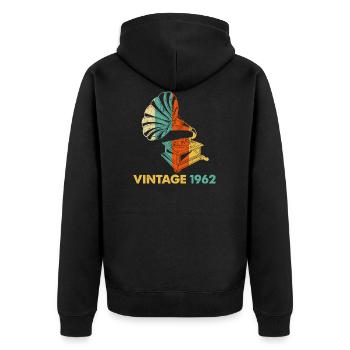 Vintage Grammophon 60. Geburtstag 1962 60 Jahre alt - Unisex Premium Bio Zip Hoodie - Schwarz - Hinten - Nico (187cm)