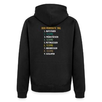 Techno Raver Festival Geschenk - Unisex Premium Bio Zip Hoodie - Schwarz - Hinten - Nico (187cm)