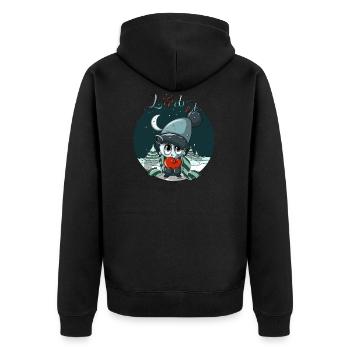 Lieb hab,Winter,Schnee, - Unisex Premium Bio Zip Hoodie - Schwarz - Hinten - Nico (187cm)