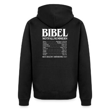 Christliche Bibelverse Notfall-Hotline T-Shirt - Unisex Premium Bio Zip Hoodie - Schwarz - Hinten - Nico (187cm)