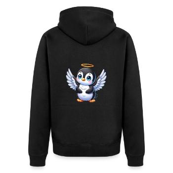 Süßer Chibi Pinguin Engel Cartoon Figur - Unisex Premium Bio Zip Hoodie - Schwarz - Hinten - Nico (187cm)