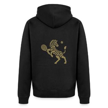 Zebra Tennis Silhouette Minimalistisches Design - Unisex Premium Bio Zip Hoodie - Schwarz - Hinten - Nico (187cm)