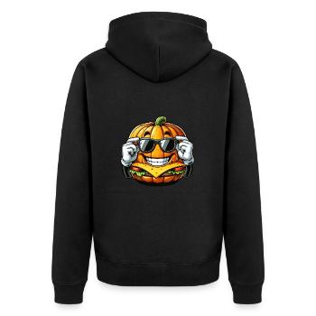 Lustiger Kürbis Burger Comic Fast Food Halloween - Unisex Premium Bio Zip Hoodie - Schwarz - Hinten - Nico (187cm)