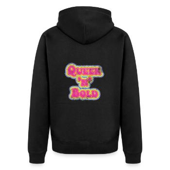 Queer ’n’ Bold Rainbow Vintage - Unisex Premium Bio Zip Hoodie - Schwarz - Hinten - Nico (187cm)
