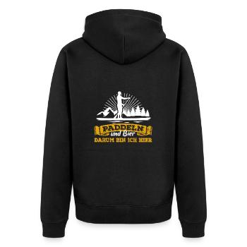 Paddeln & Bier - darum bin ich hier - SUP Spruch - Unisex Premium Bio Zip Hoodie - Schwarz - Hinten - Nico (187cm)
