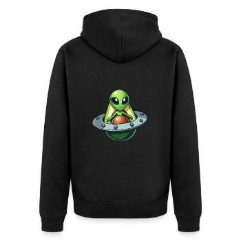 Lustiger Avocado Alien skurriles UFO Design - Unisex Premium Bio Zip Hoodie - Schwarz - Hinten - Nico (187cm)