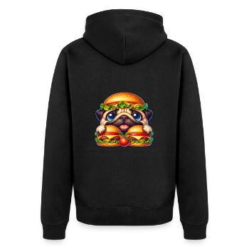 Lustiger Mops mit Burger Fast Food - Unisex Premium Bio Zip Hoodie - Schwarz - Hinten - Nico (187cm)