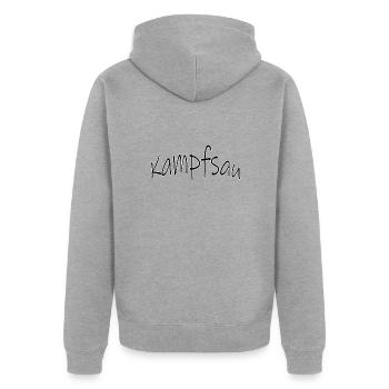 Kampfsau - Unisex Premium Bio Zip Hoodie - Grau meliert - Hinten - Nico (187cm)