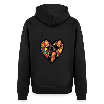 Pinscher Hund Herz Liebe - Unisex Premium Bio Zip Hoodie - Schwarz - Hinten - Nico (187cm)